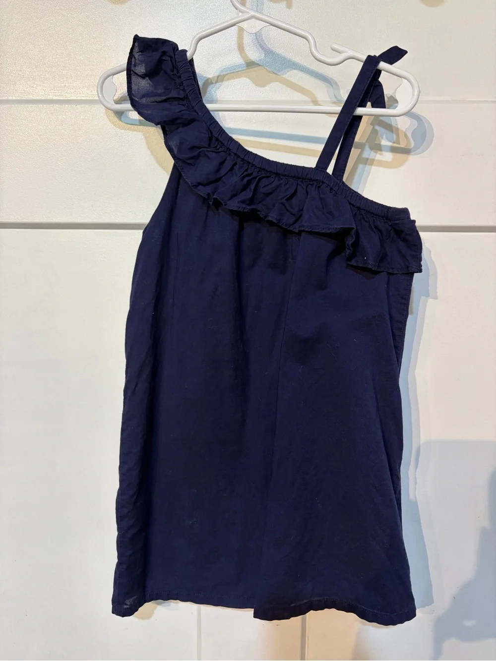 Gymboree Navy One-Shoulder Ruffle Dress with Pink Peacock